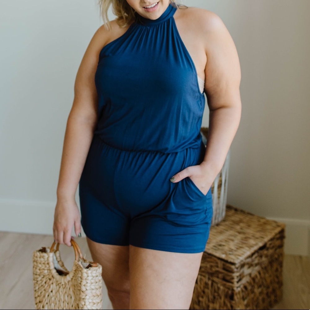 Hayley Halter Romper in Navy - Picture 1 of 8